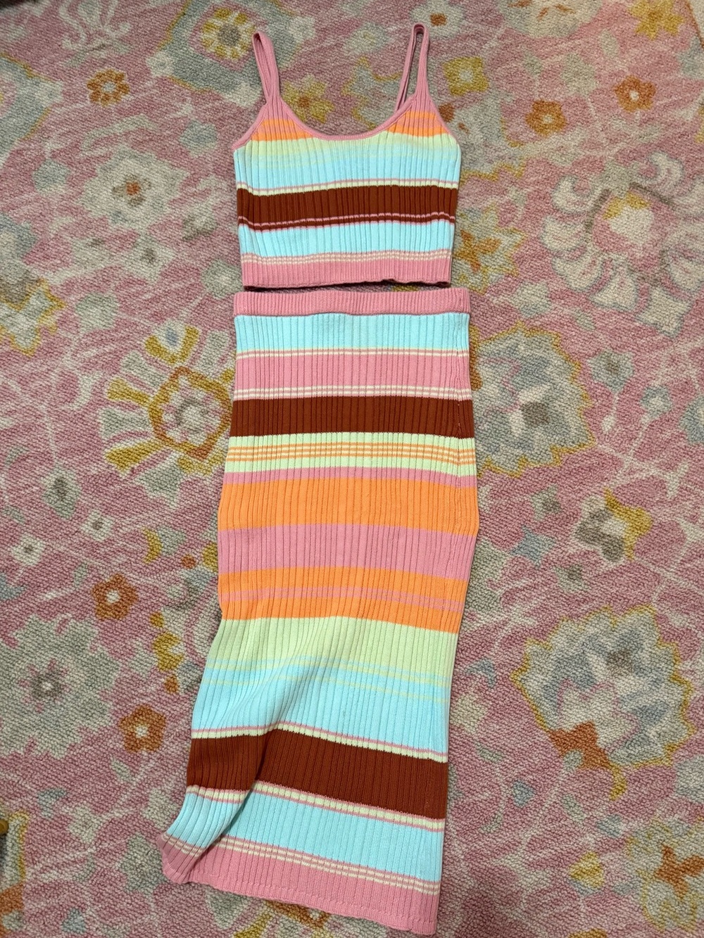 Striped Ribbed Tank & Skirt Set